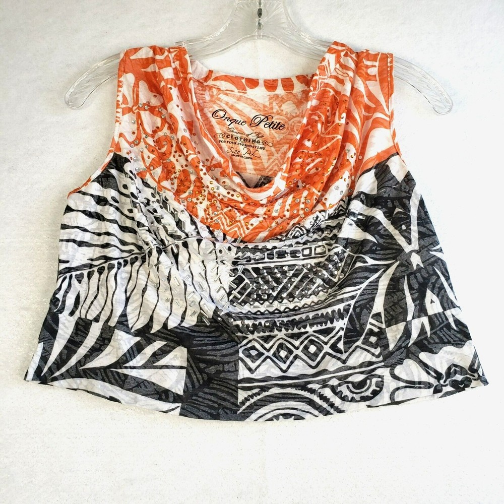 Onque Petite Womens Crop Top Size PL Sleeveless Bling Multicolor Scoop Neck